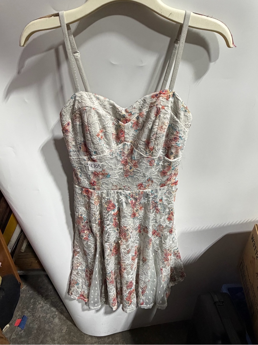 #4305-Lily Rose White Lace Dress with Pink Floral Accents